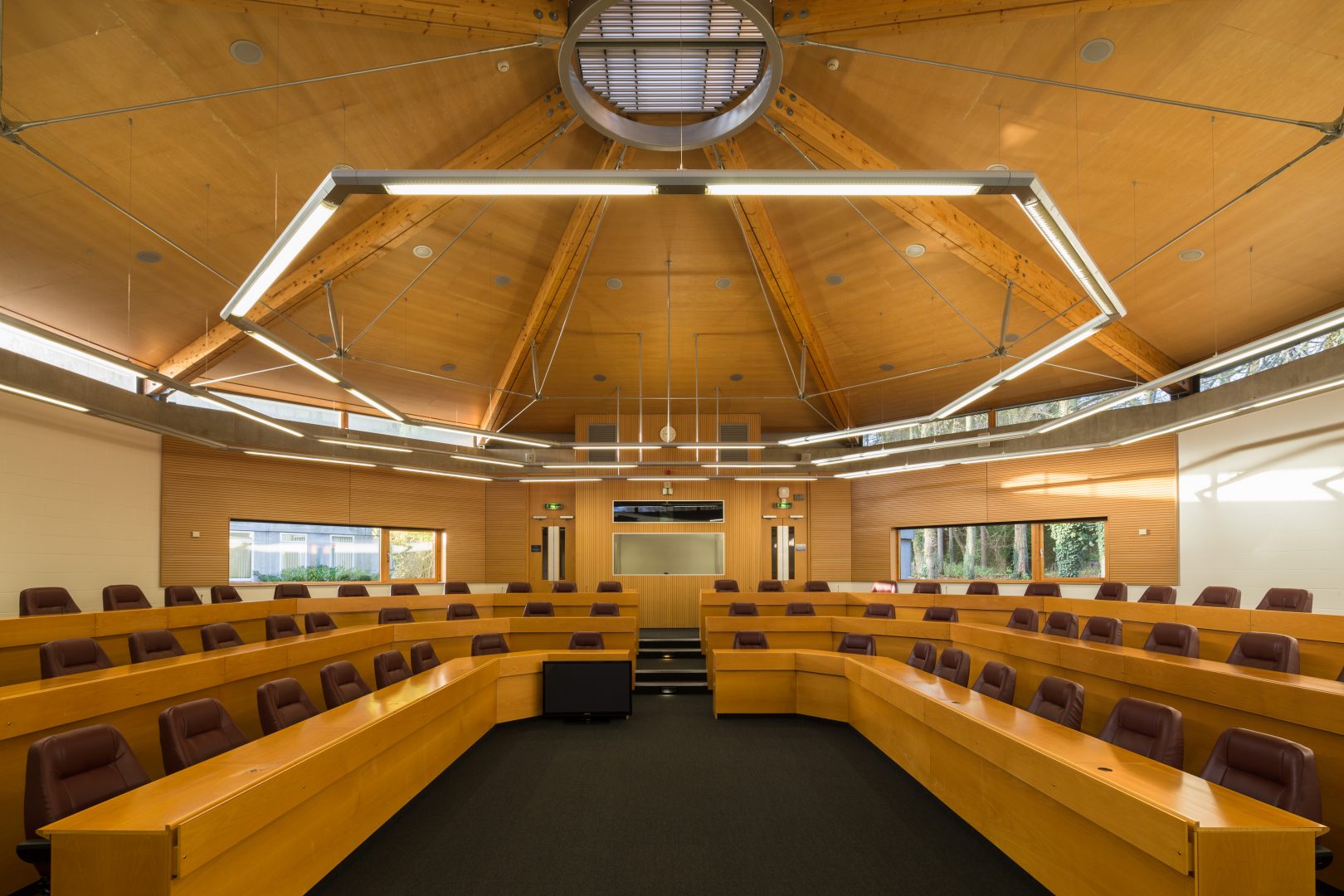 Iconic lecture theatre at Saïd Business School Oxford, featured in augmented reality for education orientation journey.