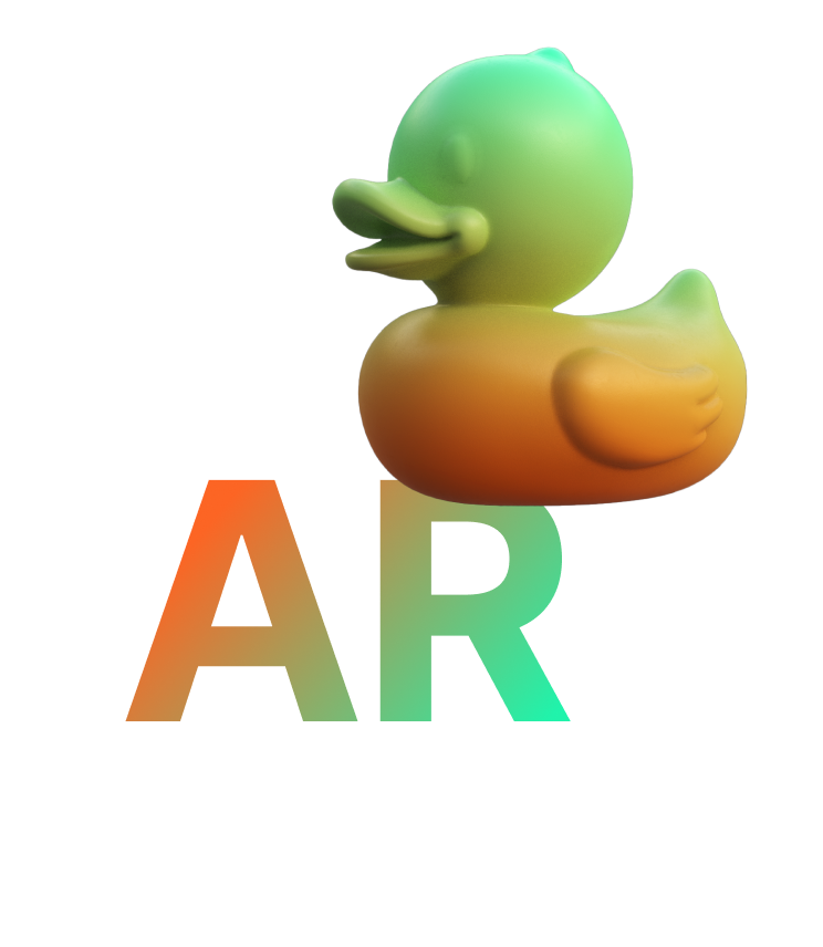 3D digital duck with vibrant green and orange gradient promoting the AR Hunt at Infobip Shift.