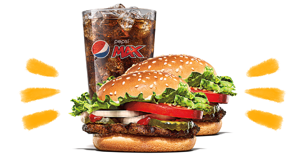 Burger King Pepsi rewards campaign prizes featuring Whopper meals, fries, and Pepsi Max drinks.