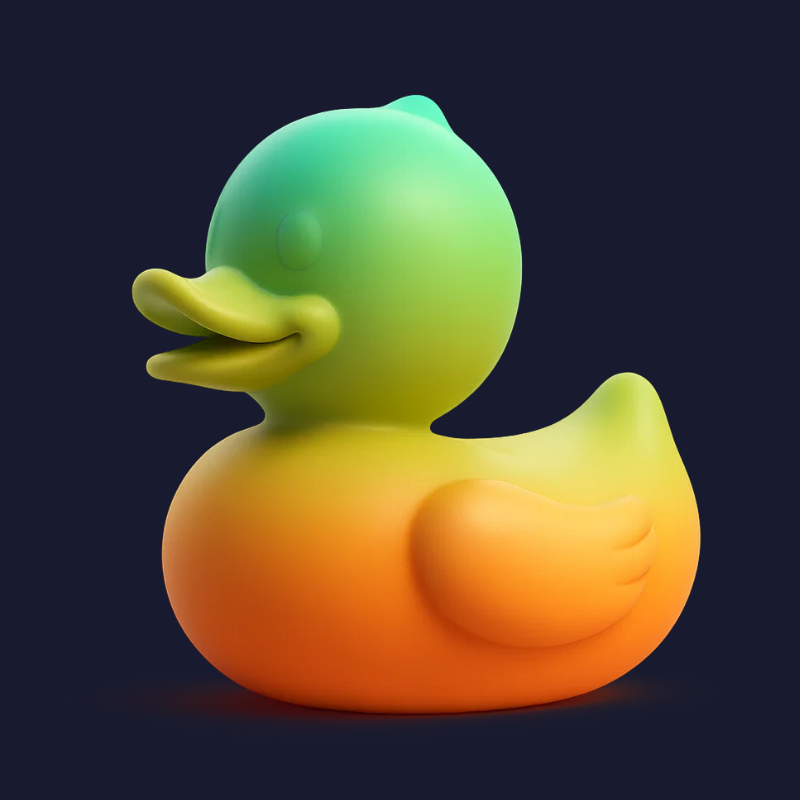 3D gradient duck in green and orange used as cover image for Infobip AR case study.