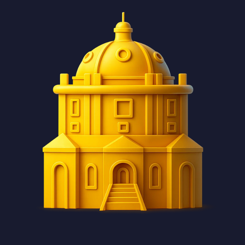 3D golden illustration of Saïd Business School Oxford dome building used as cover image for AR Quest campaign.