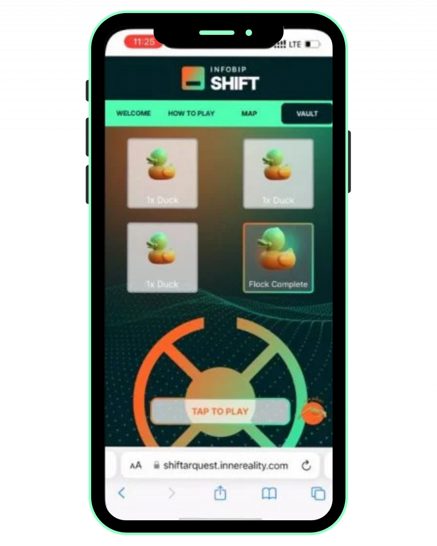 Mobile screen showing collected AR duck tokens displayed inside a digital wallet.