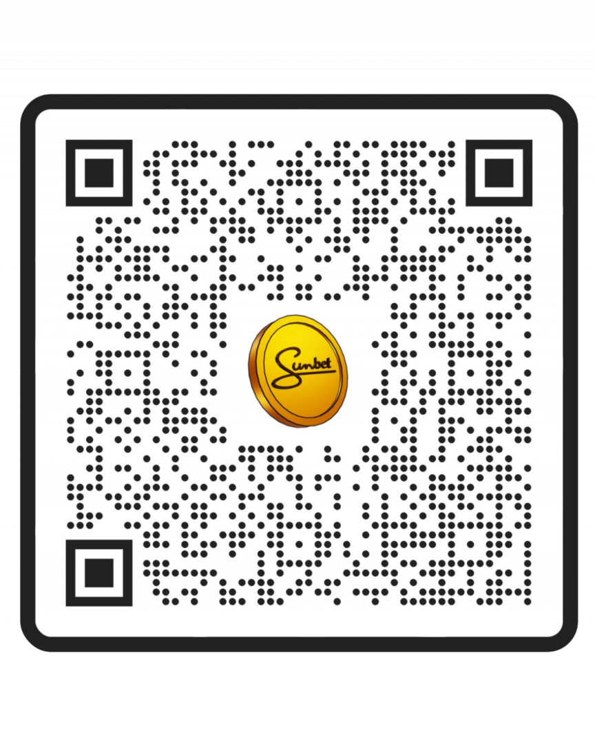 Scannable Sunbet QR code with gold coin logo to launch interactive AR betting experience