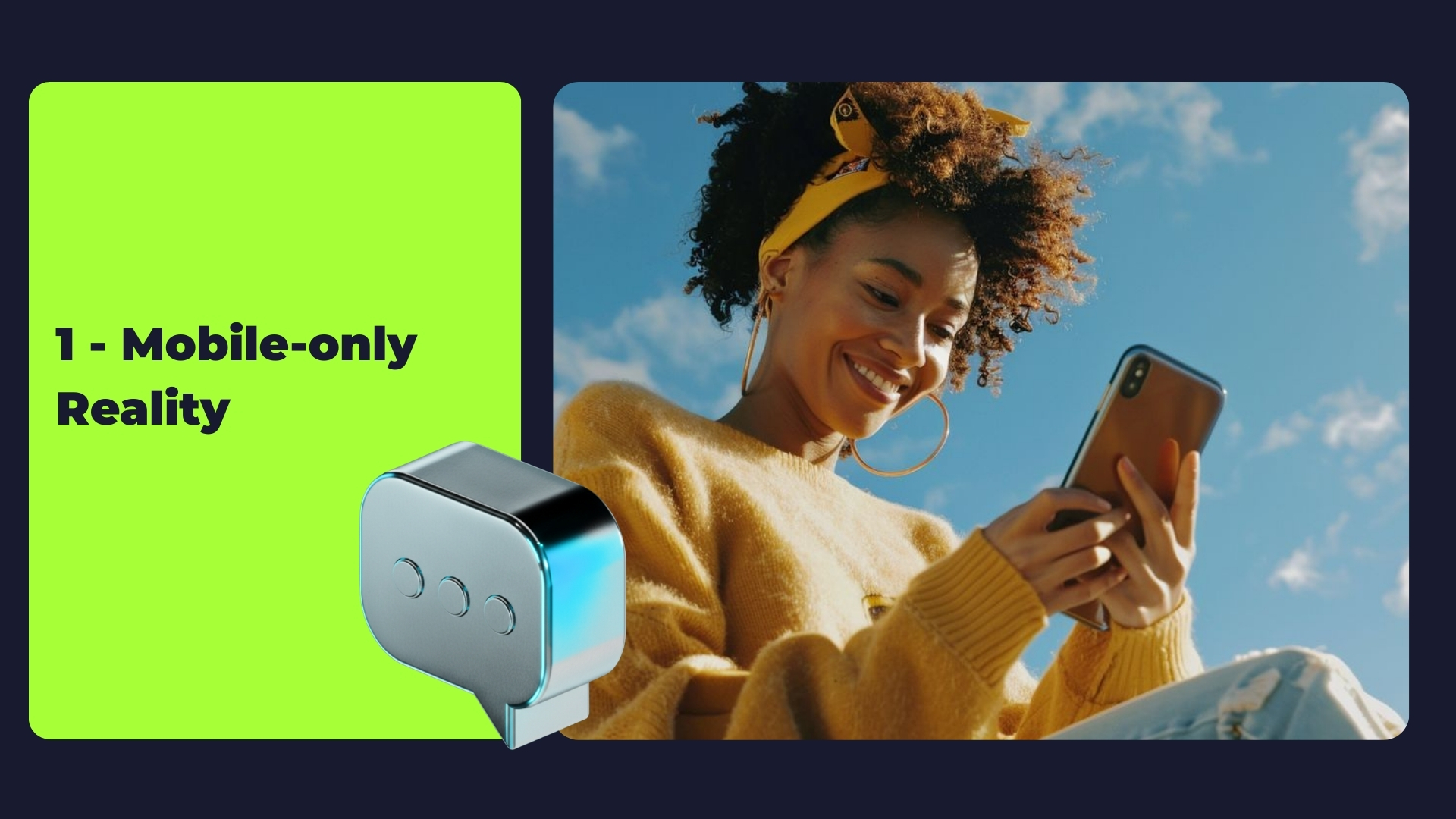 Smiling woman using her smartphone outdoors, representing mobile-first internet access and digital engagement across Africa.
