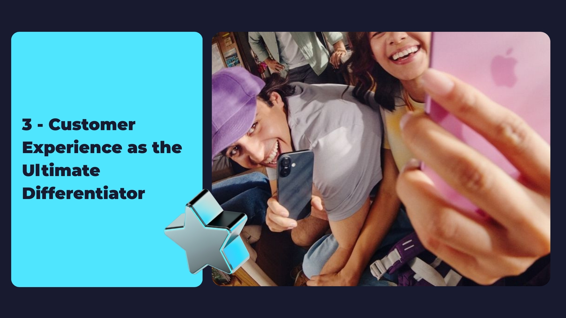 Group of friends smiling and taking a photo with a smartphone, representing emotional connection and engaging customer experiences.